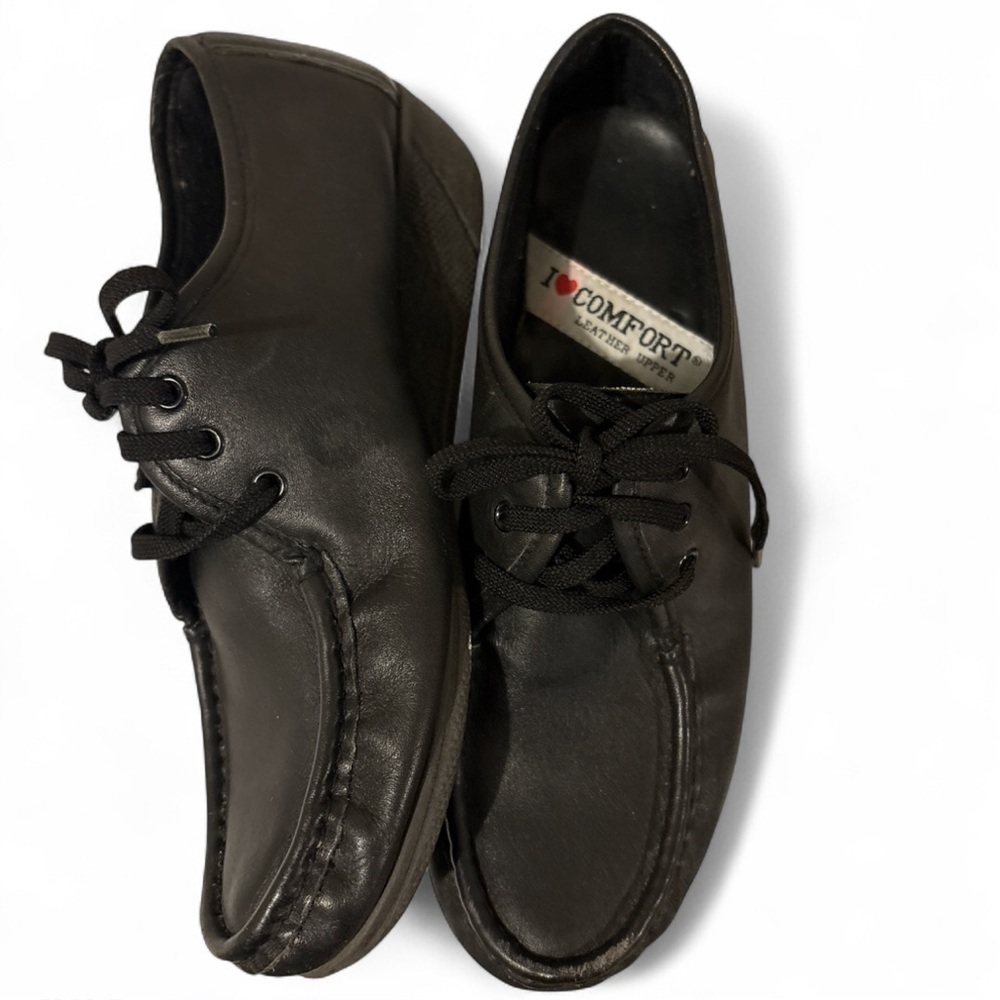 VTG Sears Roebuck - I Love Comfort Black Slip On Lace Up Shoes Leather Size 8B